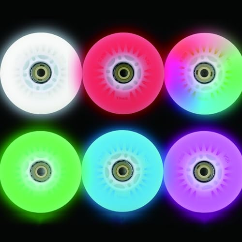 Light up Inline Skate Wheels & Roller Blade Wheels 76mm/80mm with Bearings ABEC-9 for Indoor & Outdoor use 90A Luminescence Roller Blade Wheels 4-Pack (Colorful, 76mm)