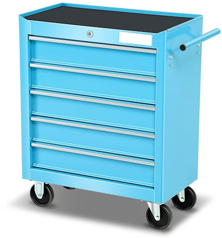 Auto Dynasty 5-Drawer Heavy-Duty Rolling Tool Trolley Tray with Ball-Bearing Slides, Corrosion-Resistant Finish, and Swivel Casters for Ultimate Workshop Organization