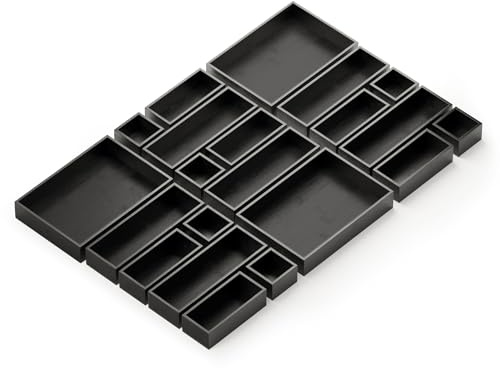 SpaceAid 21-Piece Bamboo Drawer Organizer Storage Boxes Set, Wood Tray Junk Drawer Organizers Multi-Use Divider Bins for Kitchen, Bathroom, Office Desk and Makeup Organization (21 Pack, Black)