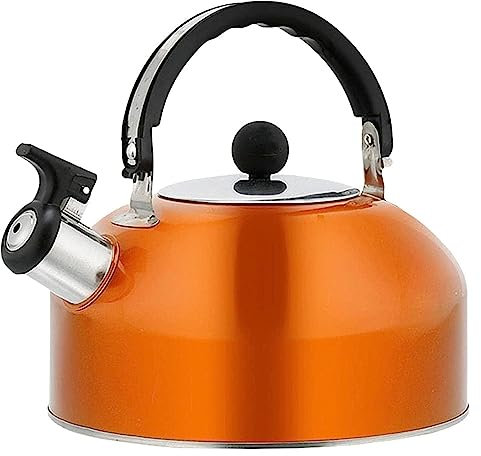 OUYUE Bouilloire Sifflante Bouilloire À Sifflet 3L en Acier Inoxydable, Bouilloire avec Poignée, Théière Portable Extérieure pour Gaz Ou Cuisinière Théières pour Cuisinière Bouilloire à Flûte(Oranje)