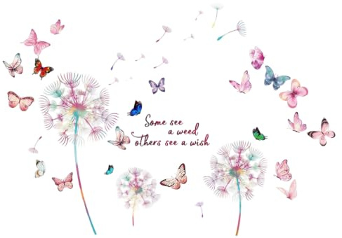 SEPWGUMD Wandtattoo Pusteblume, Buntes Tapetenwandtattoo für zimmer - Großformatiges Pusteblumen und Schmetterlings Design - Dekorative PVC-Wandsticker und Wandtattoos