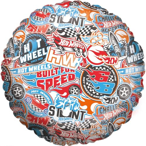 Party Factory `Hot Wheels´ Folienballon, Ø45cm, blau, Rennauto, Superhelden Heliumballon zum Geburtstag
