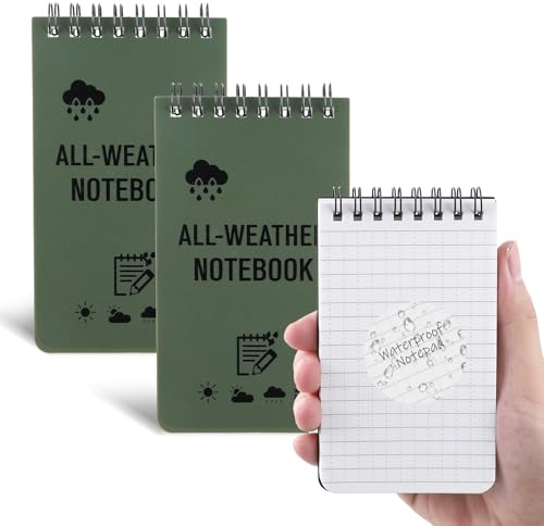 Wasserdichtes Notizbuch, 7,6 x 12,7 cm, Armeegrün, Notizblock, Schreiben im Regen, Allwetter-Notizblöcke für Outdoor-Aktivitäten, Aufzeichnung und Taktik, 2 Stück