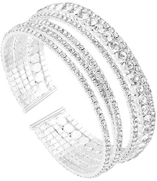 Manfnee Glitzernde Strass Kristall Armband Mehrschichtige zierliche Armspange Armband für Frauen Schmuck für Hochzeit Party