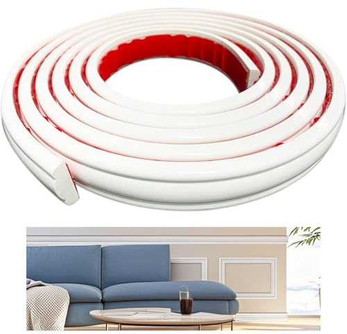 Peel and Stick Wall Panels, Panelling Kit, Stick on Panelling for Walls, Dado Rail Self Adhesive, Moulding Trim for Mirror Frame, Wall Protection and Home DIY Decoration White-3.5m-2.7cm