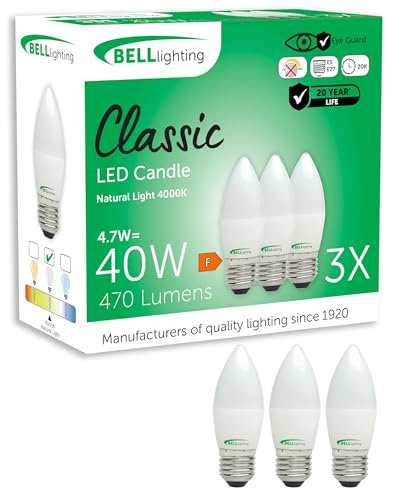 BELL Lighting E27 Edison LED Candle Bulbs 4.7W 470lm Natural White 3 Pack