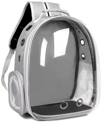 Mochila transportadora para Gatos, transportin para Perros, Transportador de Burbujas para Mascotas para Gatos pequeños, Cachorros, Perros, Mochila de Capsula Transparente (Gris)