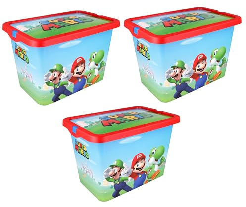 KP Pharma Kids Storage Boxes 7L –Officially Licensed, BPA-Free Plastic, Lightweight & Stackable Toy Storage Box with Click Lock Lid –Ideal for Organising Toys, Books and Clothes (Pack of 3)