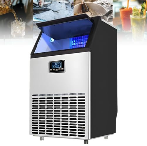 Máquina para fabricar hielo comercial, máquina para fabricar cubitos de hielo de acero inoxidable de 55/68/80 kg/24 h, capacidad de almacenamiento de hielo de 15 kg, refrigeración,55KG/24H
