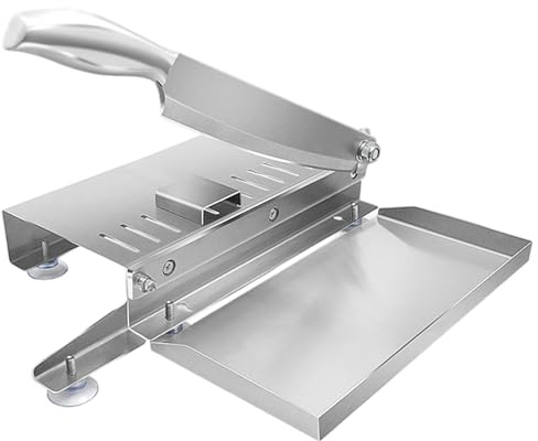 Muzrunq Cortador de Huesos, cortadora de Carne Manual de Acero Inoxidable con Escala y Bandeja de Alimentos, Cortador de Carne Que Salva el Parto con Mango sin Deslizamiento y Taza de succión.