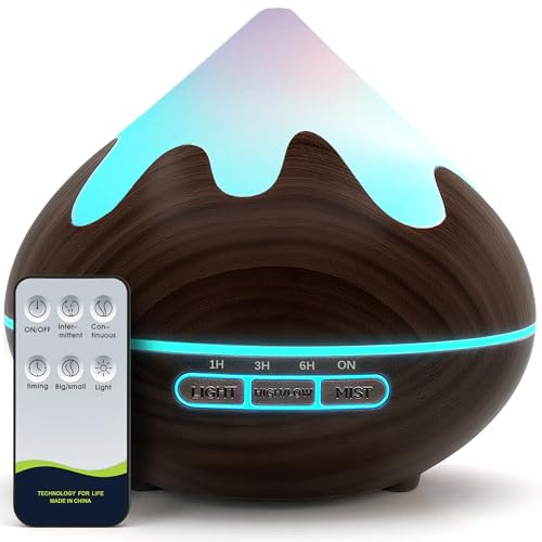 GLOXA Difusor de Aceites Esenciales, 500ml Pequeño Difusor de Aromaterapia con 7 Colores, Humidificador Aceites Esenciales, Ultrasonico para la Oficina en Casa, Marrón Oscuro