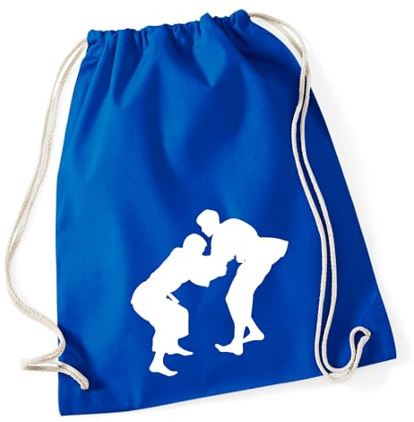 Huuraa Turnbeutel Judo Silhouette Geschenk | Sportbeutel 12 Liter Bright Royal Baumwolle Blauer Rucksack Geschenkidee Unisex Beutel mit Kordelzug Baumwollbeutel