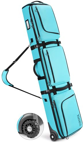 YOREPEK Snowboardväska med hjul, vattentät snowboardväska med 6 fickor för pjäxor, expanderbar 170 cm hopfällbar skidväska för 2 par skidor, snowboard, skiboard, lämplig för flygresor