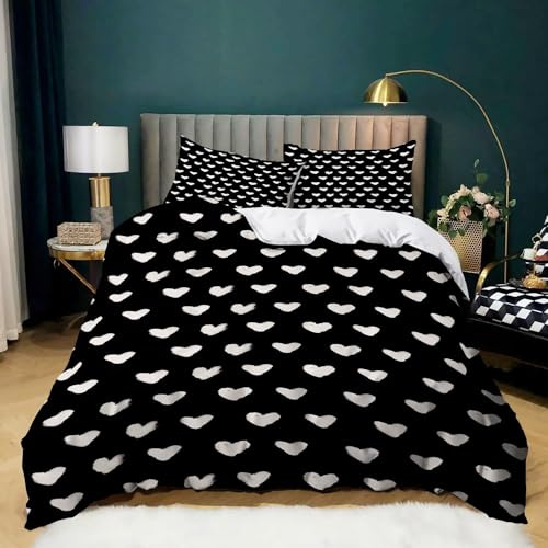 Copripiumino Singolo Cuore, Set di Biancheria da Letto Uomo Adulto in Morbida Microfibra Stampata in 3D con Cerniera Copripiumino 150x200 cm con 2 Federe 6342-K