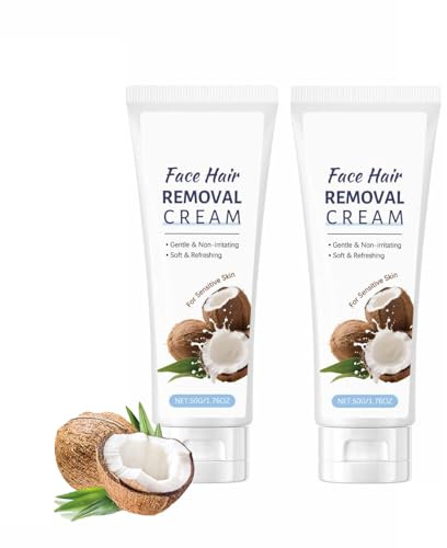Enthaarungscreme Gesicht, Coconut Facial Hair Removal Cream for Women, Sanftes Peeling zur Haarentfernung für Empfindliche Haut, Schnelle und Einfache Anwendung (2)