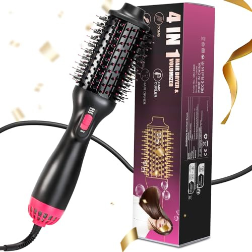 BNEHHOV Spazzola ad Aria Calda, Spazzola Asciugacapelli 4 in 1, Spazzola Lisciante per Capelli per asciugatura, lisciatura, arricciatura e volume, Volume Capelli 3 Temperature e 2 Livelli di Flusso