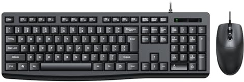 XUMIUZIY Ensemble Clavier et Souris Filaires, Clavier D'Ordinateur Ergonomique Pleine Taille, Souris Optique Filaire 1000 DPI, USB Plug and Play, Compatible avec Ordinateur PC (Black)