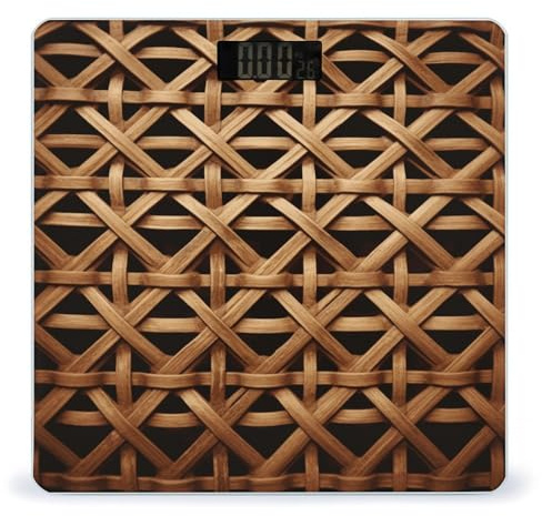 Wicker Woven Grid Scale for Body Weight Highly Accurate Anti-Slip Digital Scale LCD Display Bathroom Scales Sturdy Tempered Glass Smart Scales Rounded Corners Design