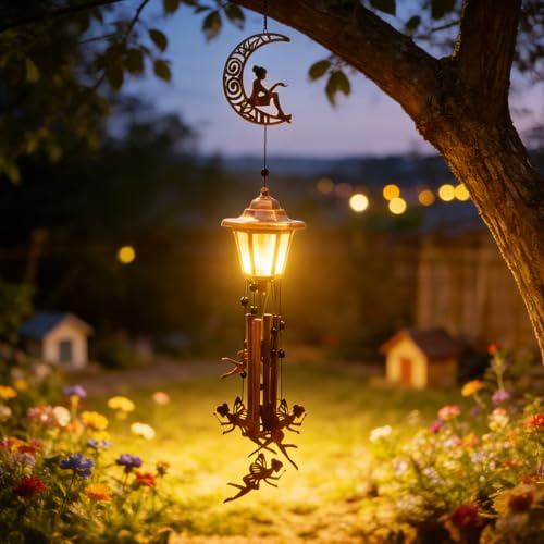 FUFRE Carillon Éolien Solaire À Suspendre - Décoration De Jardin - Lampes Solaires Avec Papillons Décoratifs - Lampe Solaire Étanche Pour L'Extérieur, Jardin, Balcon