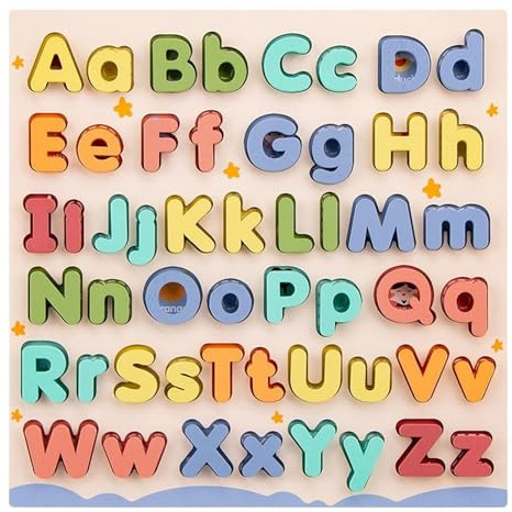 Alphabet Puzzle – 11.73 Inch Wooden Letter Learning Board | Alphabet Lernspielzeug – Double-Sided Uppercåse and Lowerčase Matching Blocks for Kids Classroom Preschool Kindergarten Learning Activity