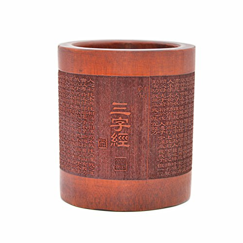 Medifier Pot à crayon vintage chinois en bambou Three Character Classic Worlds