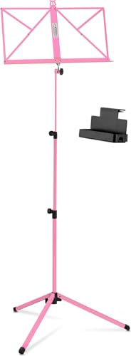 Classic Cantabile Notenständer Medium Box Set - mittelschwere Ausführung - mit Haltebügeln an der Auflagefläche - Aufstellhöhe: 65-130 cm - inkl. aufsteckbarer Ablagebox - Pink