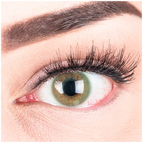 Glamlens lentilles de couleur vert naturelles colorées très haute opacité Lacey Green + étuis à lentilles de contact I 1 paire (2 pièces) I 90 Jours I sans correction I 0,00 Dioptries