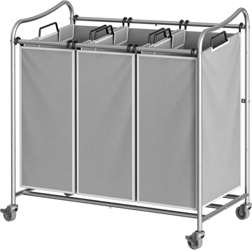 Simple Houseware Hochleistungs-Wäschesortierwagen mit 3 Beuteln, Silber