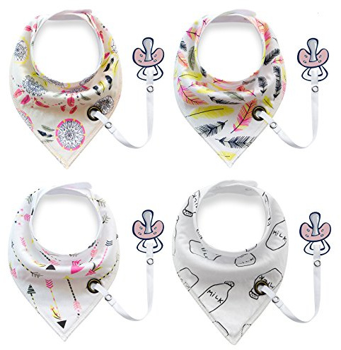 4pack unisex baby baby halstuch sabber leibchen mit schnuller - kette supersicher und absorbierenden reiner baumwolle