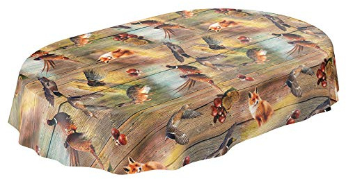 ANRO Wachstuch Tischdecke abwaschbar Wachstuchtischdecke Wachstischdecke Jagt Wild Jäger Motiv Holz Oval wasserabweisend Gartentischdecke Meterware pflegeleicht Lotuseffekt 180x140cm
