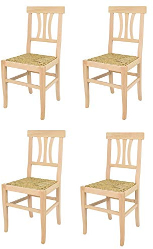 t m c s Tommychairs - 4er Set Stühle Artemisia für Küche und Esszimmer, robuste Struktur aus poliertem Buchenholz, unbehandelt und 100% natürlich, Sitzfläche aus echtem Stroh