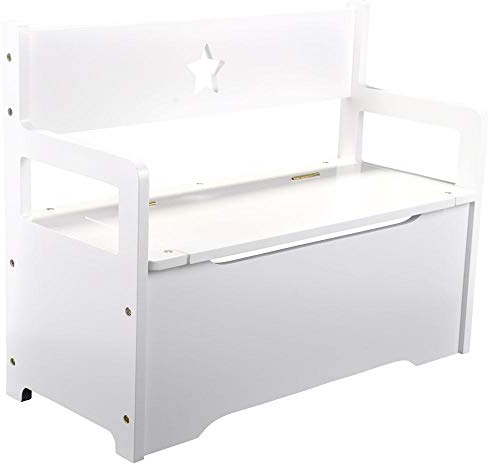 Bandits & Angels Holzspielzeugkiste mit Aufbewahrungsbank weiß – 2-in-1-Aufbewahrungsbank – Sitzhöhe 24 cm – Maße 60 x 27 x 47 cm – für Jungen und Mädchen – Kinderzimmermöbel - Kindersitzbank