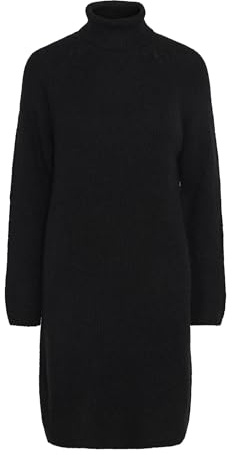 PIECES Pcellen LS Noos BC-Vestido de Punto con Cuello Alto, Negro, S para Mujer