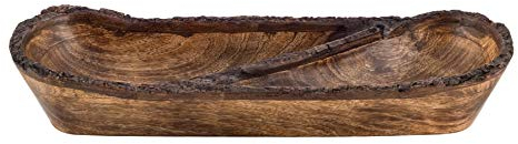 Divit Shilp Bandeja de madera natural, cuenco para servir ensalada, verduras y frutas, bandeja grande y profunda para la familia, fiesta. (Bark Edge Divided Tray-NEW)