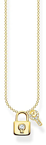 THOMAS SABO Sabo Damen Halskette Schloss mit Schlüssel 925er Sterlingsilber 750er Gelbgold Vergoldung mit Zirkonia, Länge: 40cm - 45cm, KE2122-414-14-L45V
