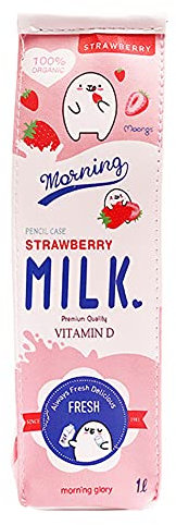 Anawakia Cartoon Milch Schreibwaren Tasche Karikatur Simulation Milch Kartons Bleistift Kasten Spaß Studenten Mäppchen Milchkiste Form (Rosa)