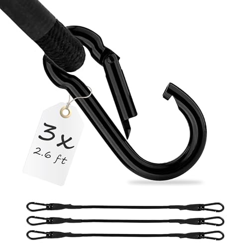 ECENCE 3x spänngummi med karbinhake 80cm in svart Spännband av gummi, spännband för bagage, expander, spännrep för cykel, bil, bagage, transportsäkerhet