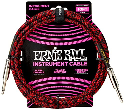 Ernie Ball Geflochtenes Instrumentenkabel gerade/gerade 3,05 m (10 ft) - Rot/Schwarz