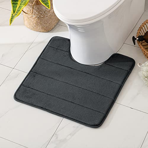 MIULEE Badematte Memoryschaum Badezimmerteppich Wasserabsorbierend Badteppich Toilette mit Ausschnitt Badvorleger rutschfest Waschbar für Toilette 45x45cm Schwarz