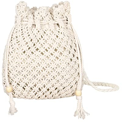 Jeesblsy Borsa a Tracolla di Tessitura Fatta a Mano Pura, Borsa a Mano Intrecciata di Filo in Cotone, Borse di Viaggio da Spiaggia Crossbody per Donne Vacanze al Mare,Beige