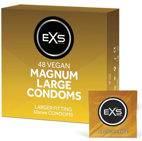EXS | Magnum-Kondome | Mit Naturlatex und Silikon-Gleitgel | Große Größe | Vegan | 48er-Pack