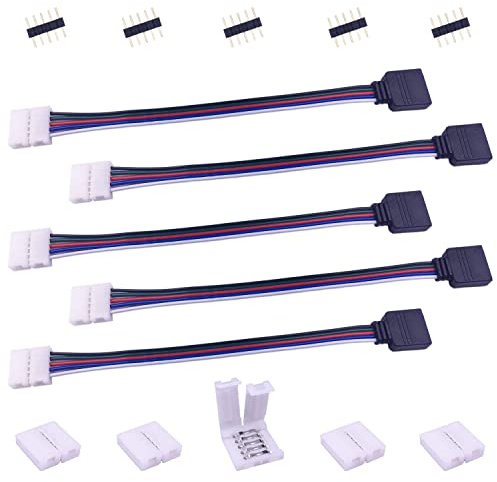 LitaElek Conector LED 5 Pines para Tira RGBW 5050 de 10mm Ancho, Conector Esquina Cinta, Adaptador Rápido para Banda, Cable Alargador y Extensión, Puente de Conexión, 17cm