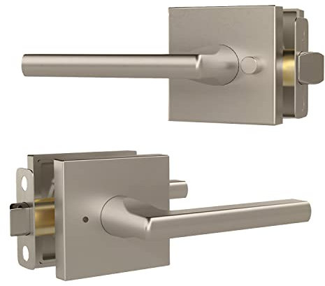 Mega Handles Prime Privacy Lever Door Handle for Hallway, Closet and Bathroom, Keyless Reversible Design Door Levers, Fits All Standard Door Sizes, Covered Screws Included - Satin Nickel (1 Pack), 5