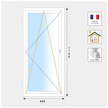 Ventana de PVC oscilante, 1 hoja H1150 mm, color blanco x ancho 600 mm