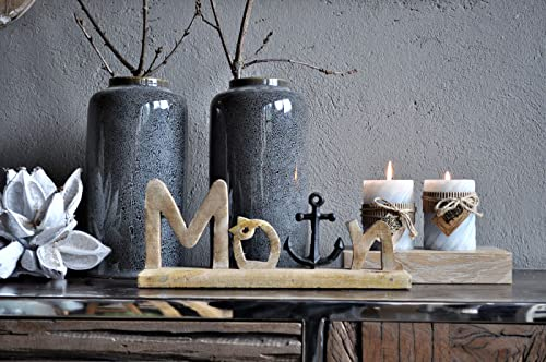 Holzfabrik Deko-Aufsteller mit Schriftzug Moin und schwarzer Anker Symbol aus Metall