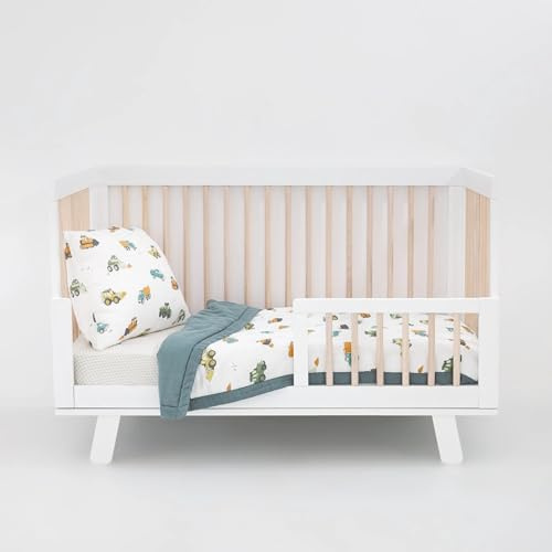 Little Unicorn Toddler Bedding 3-Piece Set | Includes Comforter, Crib Sheet & Pillowcase | Soft & Breathable Muslin Fabric | for Convertible Cribs & Toddler Beds (Work Trucks)