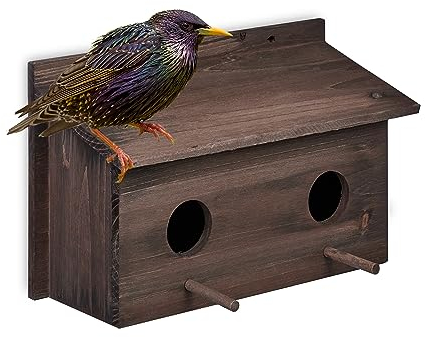 Relaxdays Casetta per Uccelli, Nido in Legno per Uccellini, Casa da Appendere in Giardino, 2 Fori Ingresso 5cm, Marrone, 22 x 35 x 18 cm