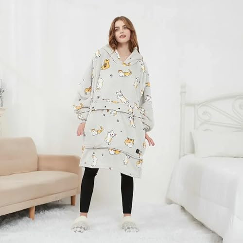 Usb Heated Winter Blanket Hoodie Soft Warm Wearable Blanket Sweatshirt Pullover Robe with Sleeves Pocket