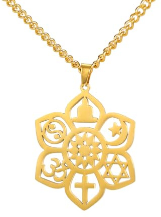 VASSAGO Coexist - Collana con ciondolo a forma di fiore di loto, croce Om, stella, luna, stella di David, Yin Yang, yoga, per donne e uomini, gioielli religiosi spirituali, regalo, Acciaio
