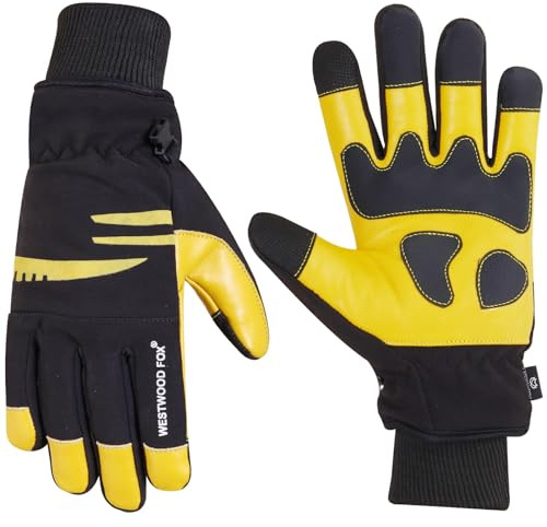 WESTWOOD FOX Leder wasserdichte Arbeitshandschuhe Herren Damen - Warme Winter-Arbeitshandschuhe für Bau, Straßenreinigung, Schneeschaufeln, Holzschneiden und Outdoor-Aktivitäten